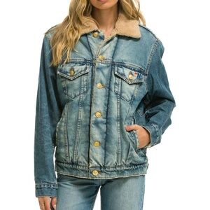 Aviator Nation Blue Denim Jacket with Sherpa Collar